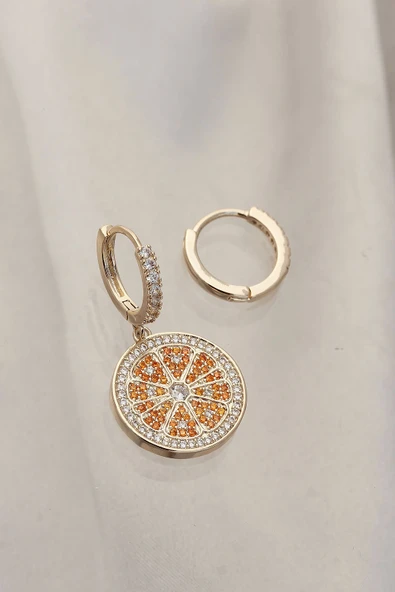 Minimal Taşlı Portakal Model Küpe