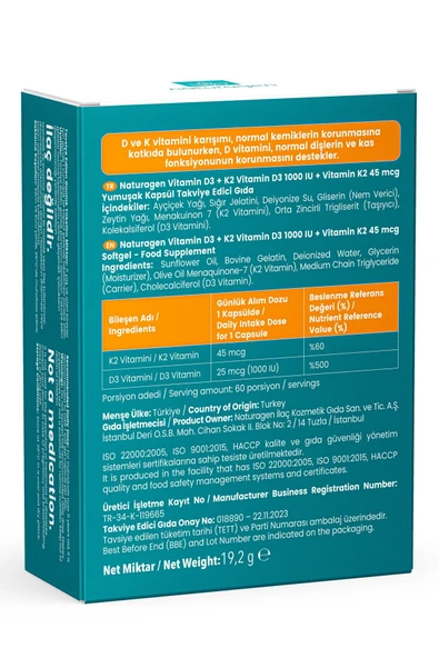 Naturagen Vitamin D3 + K2 1000 IU 60 Kapsül - 2