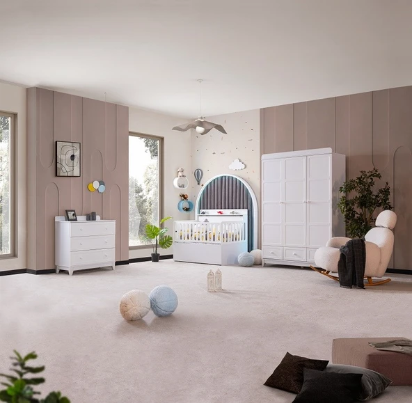 BERLİN MDF BEBEK ODASI TAKIMI - BEYAZ