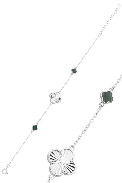 Gümüş rodyumlu malahit taşlı lazerli talih yoncası bileklik SGTL12864YESIL ürün görseli