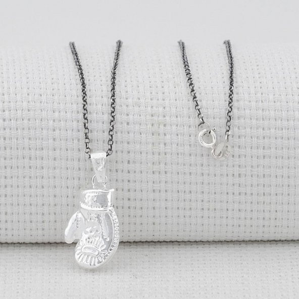 Boks Eldiveni Tasarımlı 925 Ayar Gümüş Kadın Kolye - Resim 2