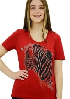 Zebra Baskılı Kırmızı T-Shirt