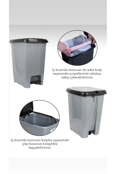 ELCY 60 LT Slim Pedallı Çöp Kovası & Büyük Boy Pedallı Çöp Kovası Ve Bez Takımlı 3 Adet - 4