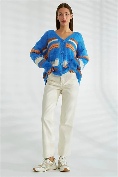 Düğmeli Kadın Somon Triko Hırka 93707-2K3 - Resim 2