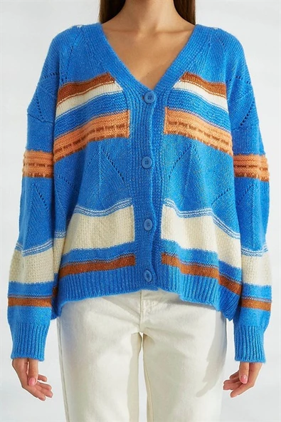 Düğmeli Kadın Somon Triko Hırka 93707-2K3 - Resim 3