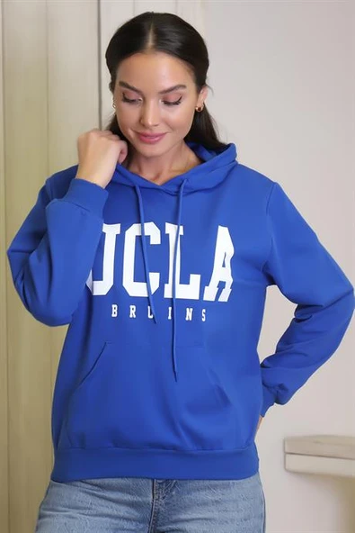 CEPLİ KAPÜŞONLU SAKS KADIN SWEATSHİRT 1222-2K4 - 2