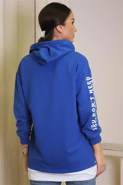 KAPÜŞONLU UZUN KOLLU SAKS KADIN SWEATSHİRT 140-2K4 - 6