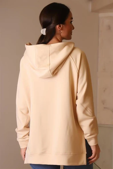 KAPÜŞONLU UZUN KOLLU BEJ KADIN SWEATSHİRT 5048-2K4 - 5