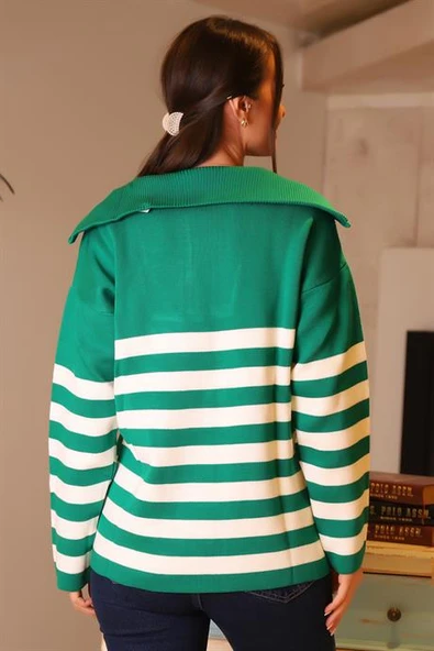 YAKALI UZUN KOLLU BENETTON EKRU KADIN KAZAK 3513-2K4 - Resim 5