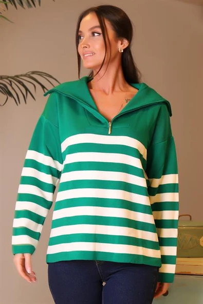 YAKALI UZUN KOLLU BENETTON EKRU KADIN KAZAK 3513-2K4 - Resim 3