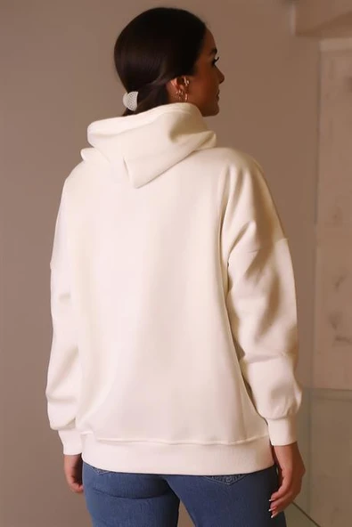 CEPLİ KAPÜŞONLU EKRU KADIN SWEATSHİRT 3040-2K4 - 6