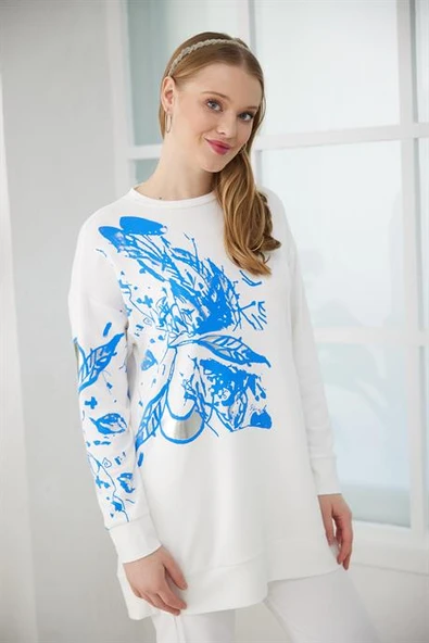 GÜMÜŞ VARAK BASKILI İNDİGO KADIN  SWEATSHIRT MB21.268-2Y4 - 1