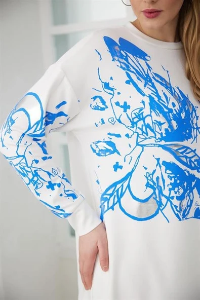 GÜMÜŞ VARAK BASKILI İNDİGO KADIN  SWEATSHIRT MB21.268-2Y4 - 6