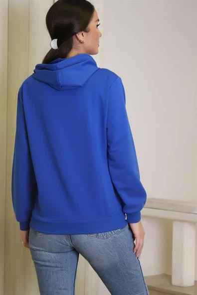 CEPLİ KAPÜŞONLU SAKS KADIN SWEATSHİRT 1222-2K4 - 5