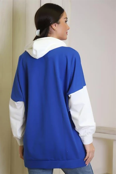 SAKS BASKILI KAPÜŞONLU KADIN SWEATSHİRT  1227-2K4 - 5