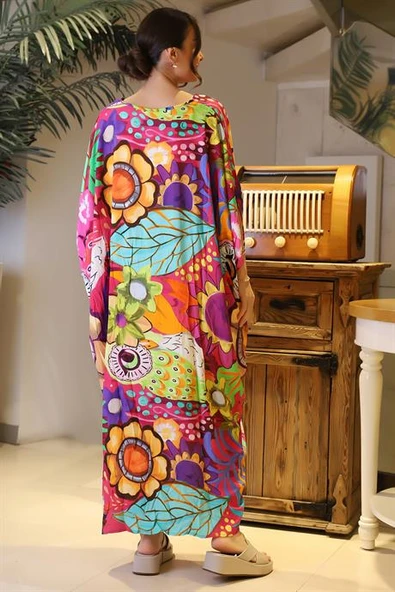 YARASA KOL MOR RENKLİ KADIN ELBİSE  015-2Y4 - Resim 5