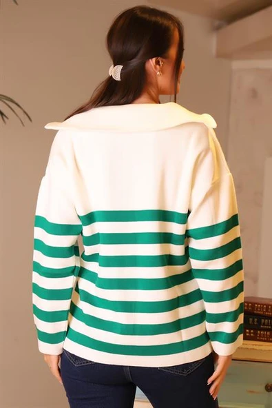 YAKALI UZUN KOLLU EKRU KADIN KAZAK 3513-2K4 - 5