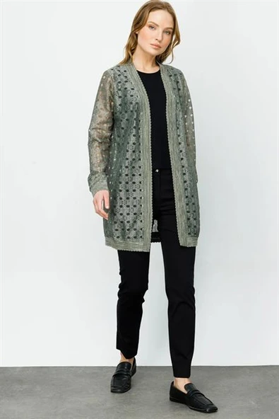 DELİKLİ HAKİ UZUN KADIN  HIRKA 36927-2Y4 - 3