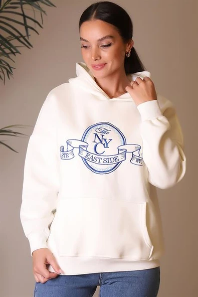 CEPLİ KAPÜŞONLU EKRU KADIN SWEATSHİRT 3040-2K4 - 5