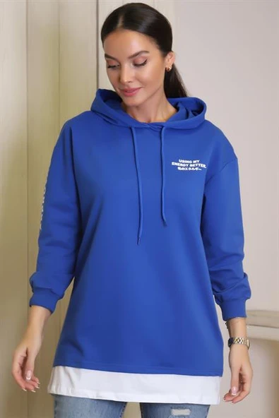 KAPÜŞONLU UZUN KOLLU SAKS KADIN SWEATSHİRT 140-2K4 - 4