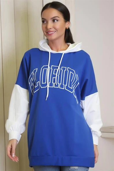SAKS BASKILI KAPÜŞONLU KADIN SWEATSHİRT  1227-2K4 - 3