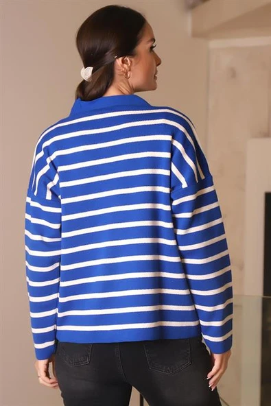 UZUN KOLLU DÜĞMELİ SİYAH SAKS KADIN HIRKA 5182-2K4 - 4