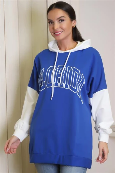 SAKS BASKILI KAPÜŞONLU KADIN SWEATSHİRT  1227-2K4 - 4