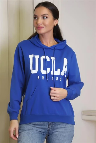 CEPLİ KAPÜŞONLU SAKS KADIN SWEATSHİRT 1222-2K4