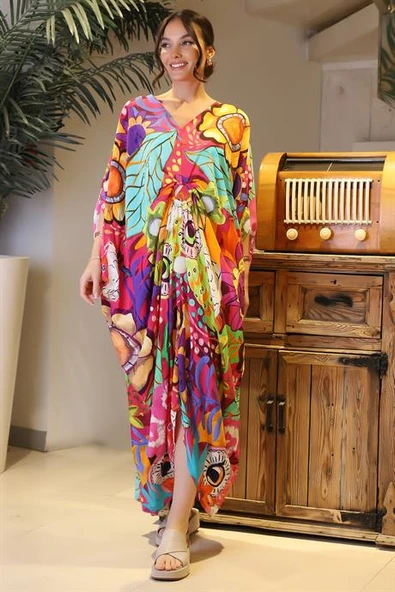 YARASA KOL MOR RENKLİ KADIN ELBİSE  015-2Y4 - Resim 3