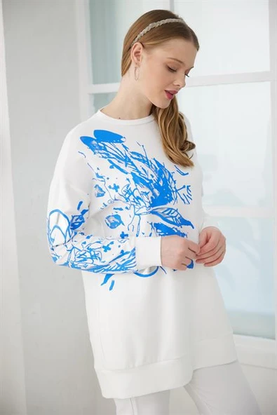 GÜMÜŞ VARAK BASKILI İNDİGO KADIN  SWEATSHIRT MB21.268-2Y4 - 4