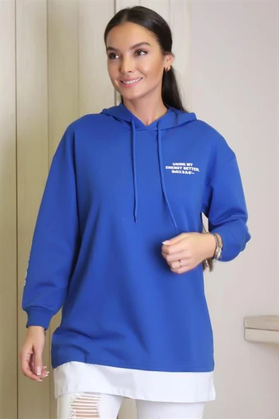 KAPÜŞONLU UZUN KOLLU SAKS KADIN SWEATSHİRT 140-2K4 - 5