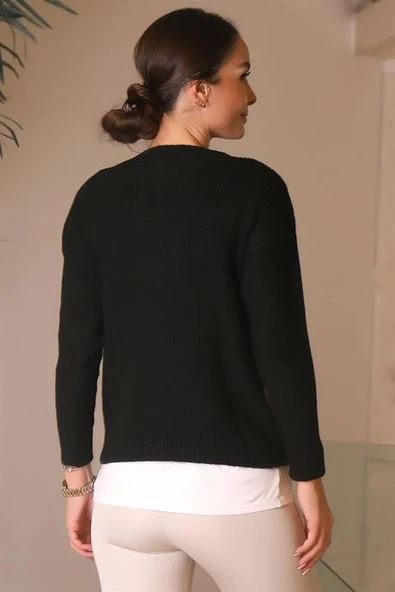 BİSİKLET YAKA SİYAH TRİKO KADIN KAZAK 6120-2K4 - Resim 5