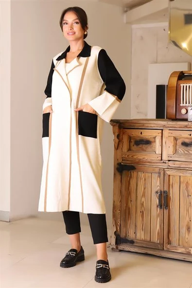 GÖMLEK YAKA CEP DETAYLI TAŞ KADIN HİRKA  5230-2K5 ürün görseli