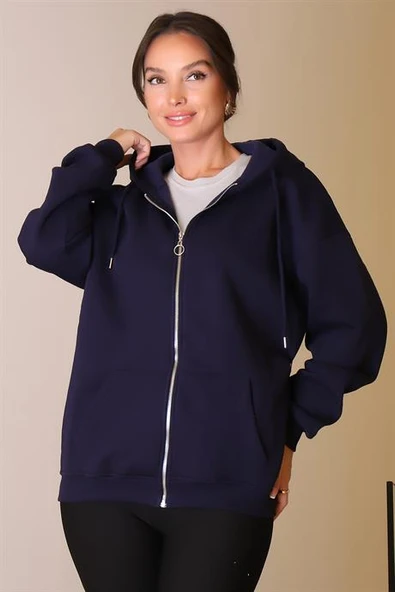 KAPÜŞONLU FERMUARLI LACİ KADIN HIRKA W0008672-2K5 - 1