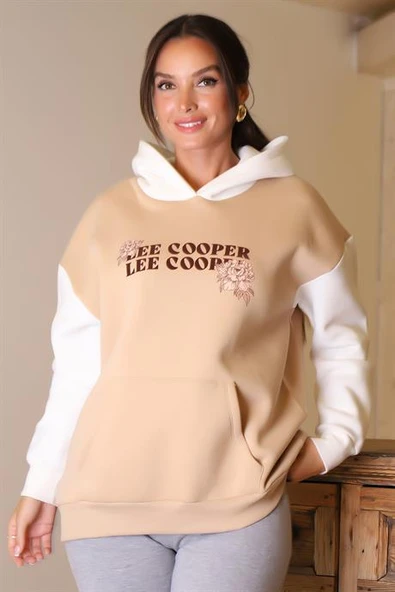 LEE COOPER KAPÜŞONLU BEJ KADIN SWEATSHİRT  241011-2K4 - 1
