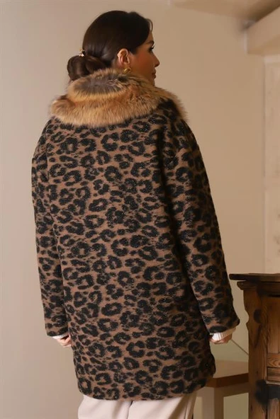 KÜRK YAKALI LEOPAR KADIN MONT 5659-2K5 - 6