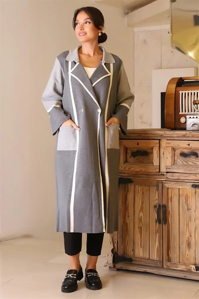 GÖMLEK YAKA CEP DETAYLI GRİ KADIN HİRKA 5230-2K5 - Resim 3