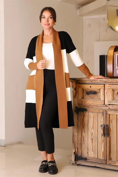 ŞAL YAKA UZUN KOLLU TOPRAK KADIN HIRKA  6172-2K5 - Resim 2