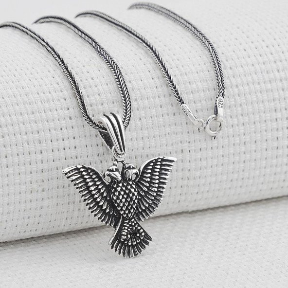 Çiftbaşlı Kartal Tasarımlı 925 Ayar Gümüş Kolye ürün görseli