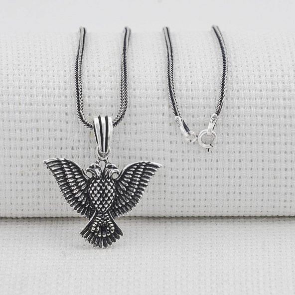 Çiftbaşlı Kartal Tasarımlı 925 Ayar Gümüş Kolye - Resim 2