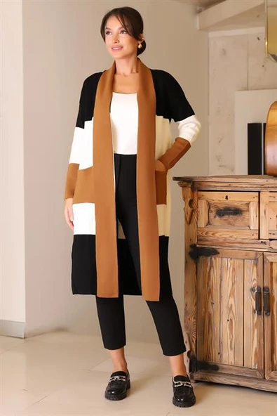 ŞAL YAKA UZUN KOLLU TOPRAK KADIN HIRKA  6172-2K5 - Resim 3