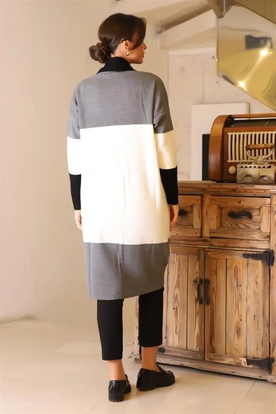 ŞAL YAKA UZUN KOLLU SİYAH KADIN HIRKA 6172-2K5 - Resim 5