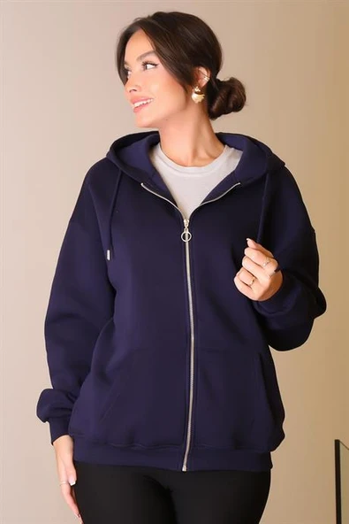KAPÜŞONLU FERMUARLI LACİ KADIN HIRKA W0008672-2K5 - 4