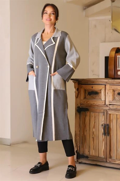 GÖMLEK YAKA CEP DETAYLI GRİ KADIN HİRKA 5230-2K5 ürün görseli