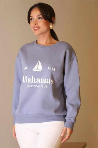 BİSİKLET YAKA MAVİ KADIN SWEATSHİRT  W0011203-2K5 - 1