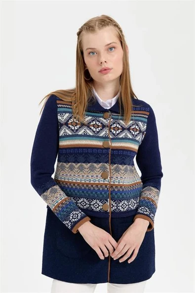 POLO YAKA UZUN KOLLU LACİ KADIN KABAN 24078-PY-2K5 - 4