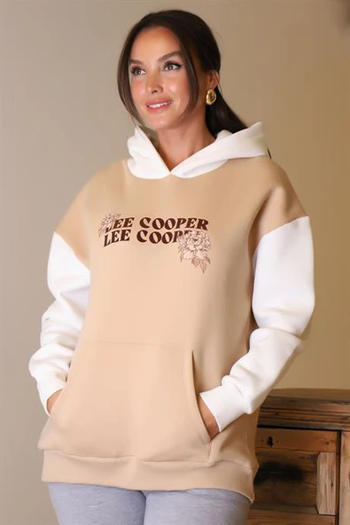 LEE COOPER KAPÜŞONLU BEJ KADIN SWEATSHİRT  241011-2K4 - 4