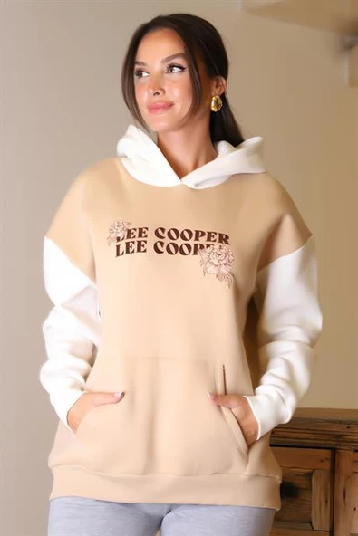 LEE COOPER KAPÜŞONLU BEJ KADIN SWEATSHİRT  241011-2K4 - 2