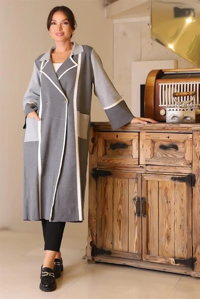 GÖMLEK YAKA CEP DETAYLI GRİ KADIN HİRKA 5230-2K5 - Resim 9