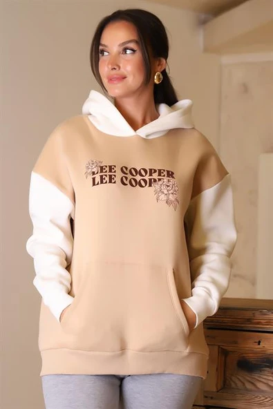 LEE COOPER KAPÜŞONLU BEJ KADIN SWEATSHİRT  241011-2K4 - 5